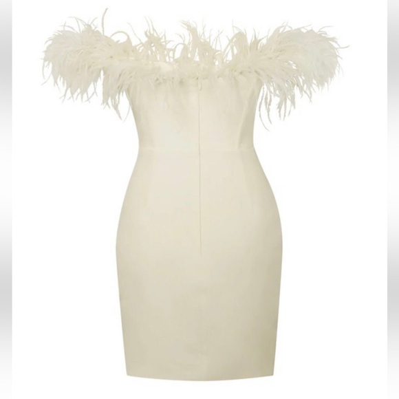 Ivory Off Shoulder Feather Trim Corset Mini Dress - NWT - Picture 3 of 5